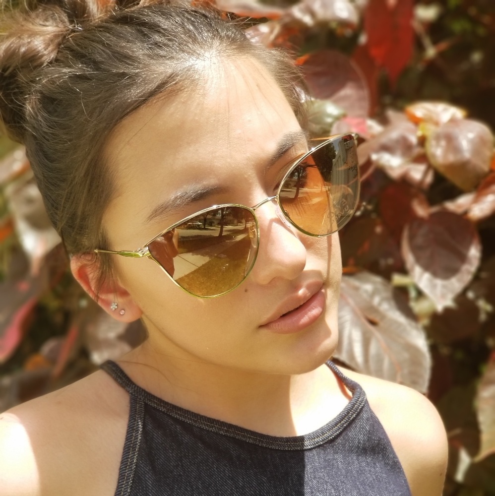 GOLD CAT EYE MIRRORED SUNGLASSES GOLD LENS
